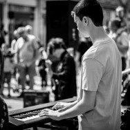 Junior band Keyboard Player performing on Patrick Street