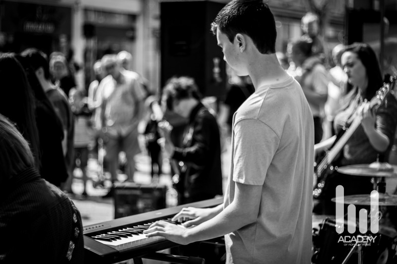 Junior band Keyboard Player performing on Patrick Street